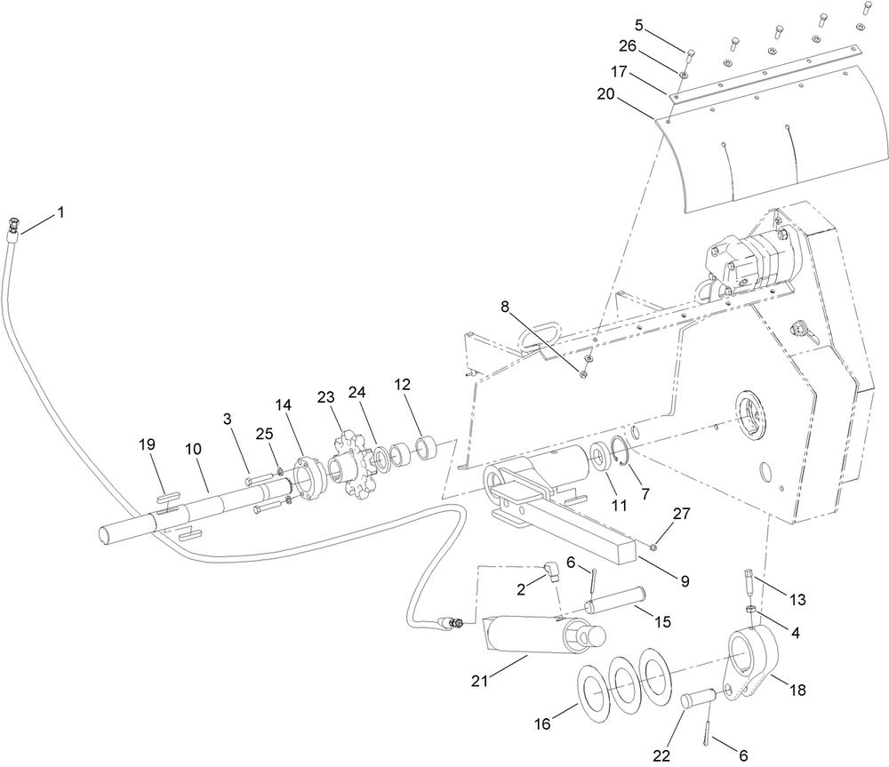 Boom Mount And Drive Shaft Assembly Diagram and Parts List for 25411 400000000 - 999999999 Toro Lawn Tractor Accessories