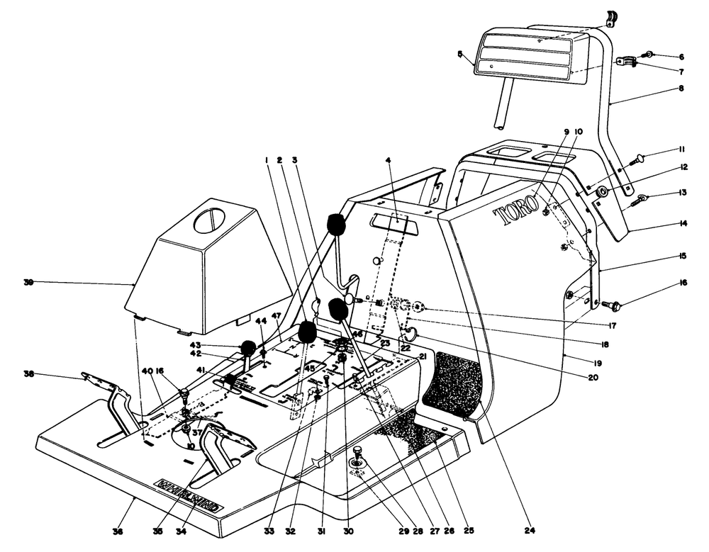 Body Assembly Diagram and Parts List for 56080 1000001 - 1999999 Toro Lawn Tractor