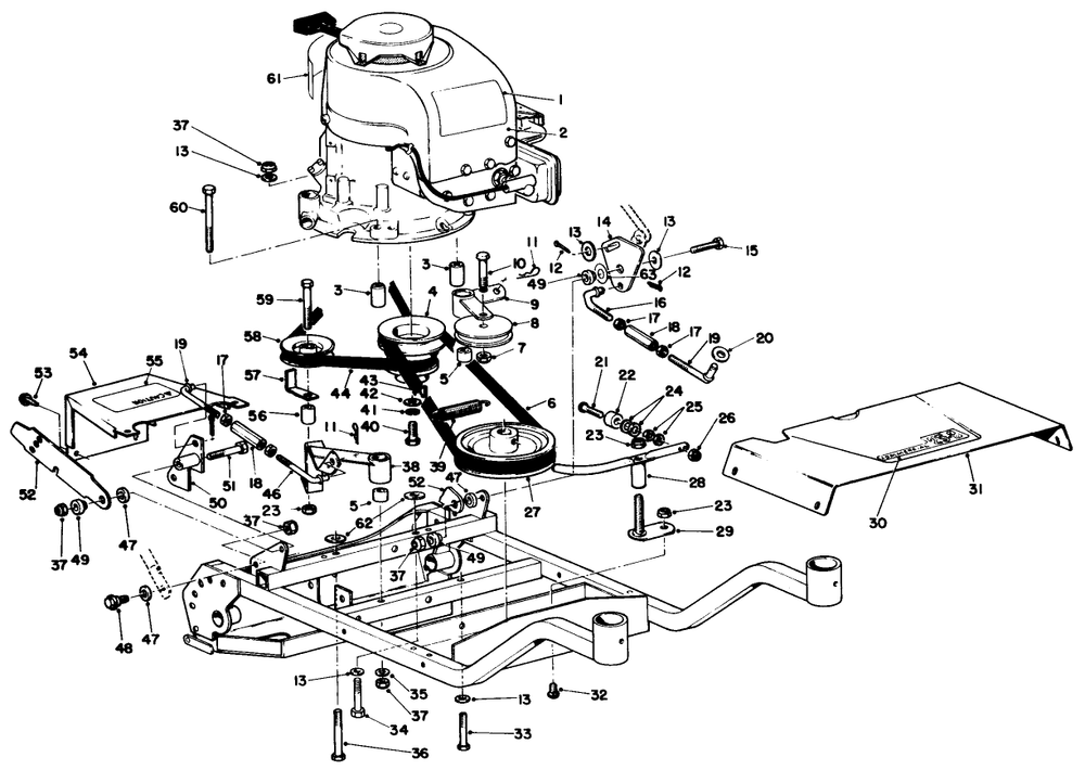 Engine And Frame Assembly Diagram and Parts List for 23267 1000001 - 1999999 Toro Lawn Mower