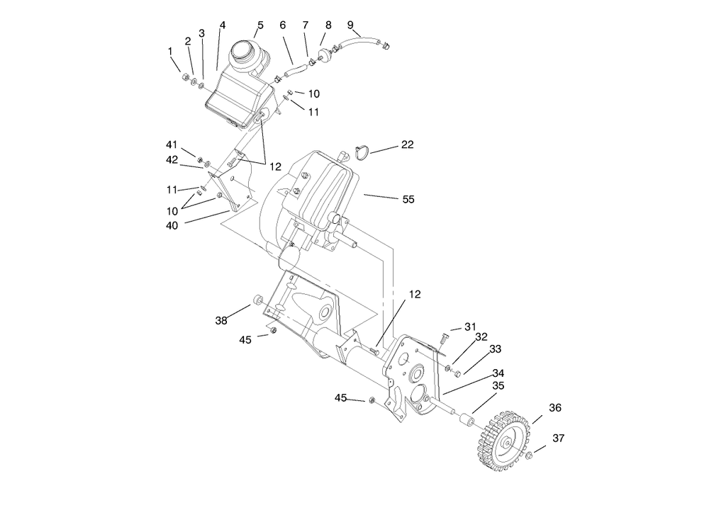 Engine And Fuel Tank Assembly Diagram and Parts List for 38422 8900001 - 8999999 Toro Snow Blower