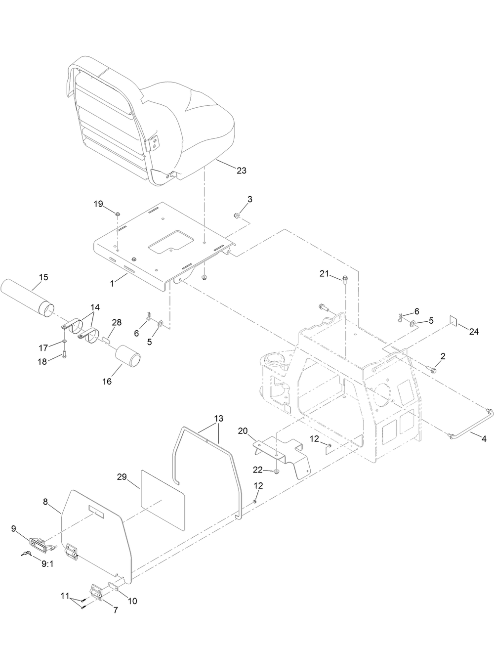 Seat Assembly Diagram and Parts List for 23803 400000000 - 999999999 Toro Lawn Tractor Accessories