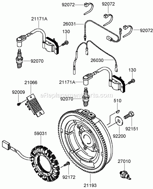Electric Equipment Assembly Kawasaki Fh770d-A Diagram and Parts List for 74238 270000001-270999999 Toro Lawn Mower