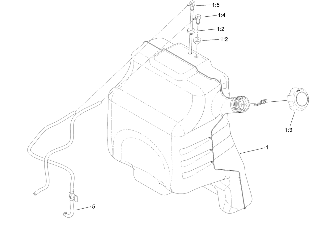 Fuel Tank Assembly Diagram and Parts List for 71505 410000000-999999999 Toro Lawn Mower