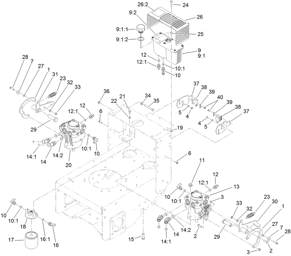 Hydraulic System Assembly Diagram and Parts List for 30071 404320000-999999999 Toro Lawn Mower