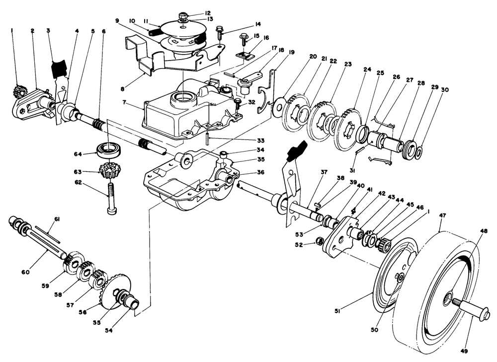 Gear Case Assembly Diagram and Parts List for 20718 5000001 - 5999999 Toro Lawn Mower