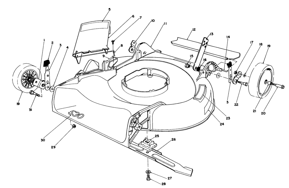Housing Assembly Diagram and Parts List for 16165 4000001 - 4999999 Toro Lawn Mower