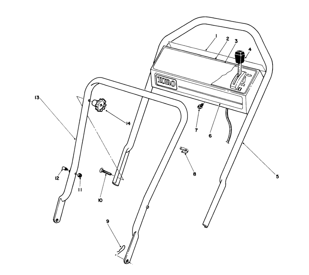 Handle Assembly Diagram and Parts List for 16585 9000001 - 9999999 Toro Lawn Mower
