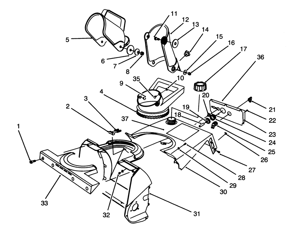 Chute Assembly Diagram and Parts List for 38170 5900001 - 5999999 Toro Snow Blower