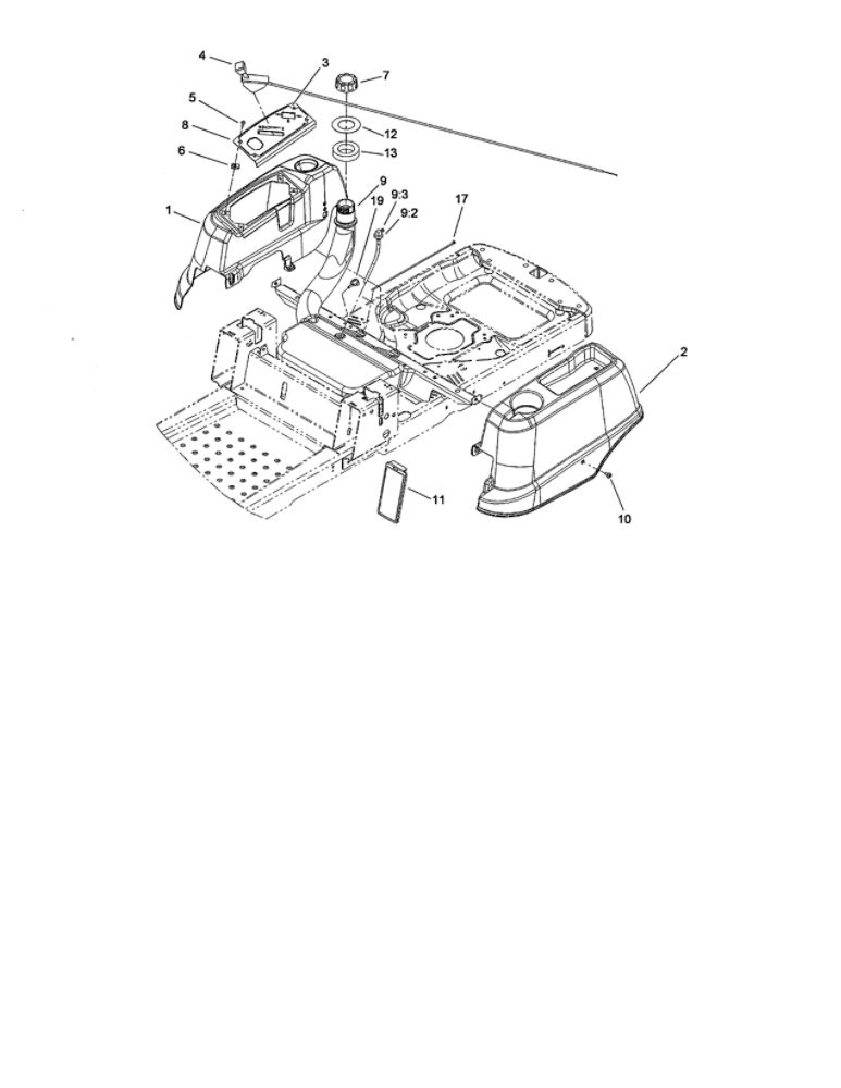Styling And Fuel System Assembly Diagram and Parts List for 74373 290004013 AND UP Toro Lawn Mower