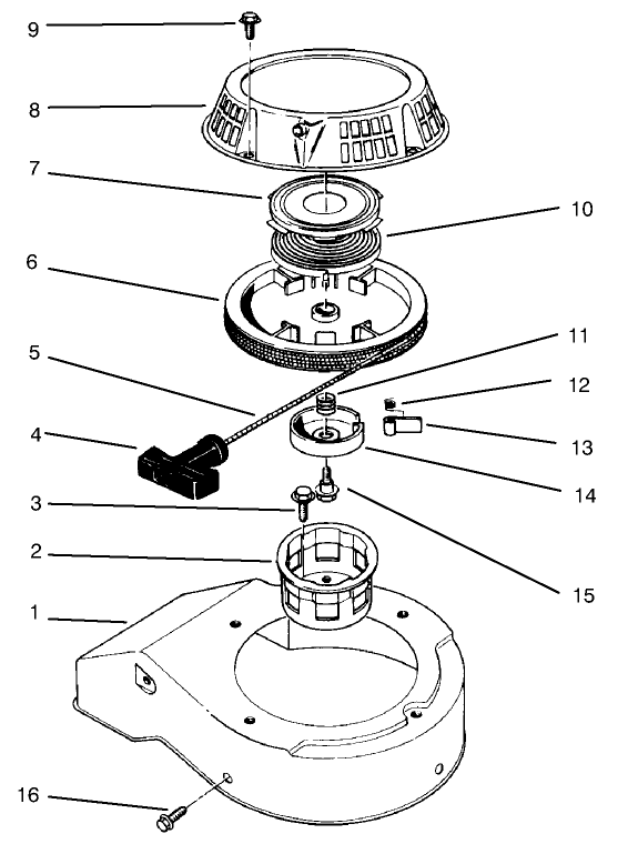 Recoil Assembly (Model No. 47ps5-3)(Model No. 22038b)(Model No. 47pt6-3)(Model No. 22038) Diagram and Parts List for 22038 7900001 - 7999999 Toro Lawn Mower