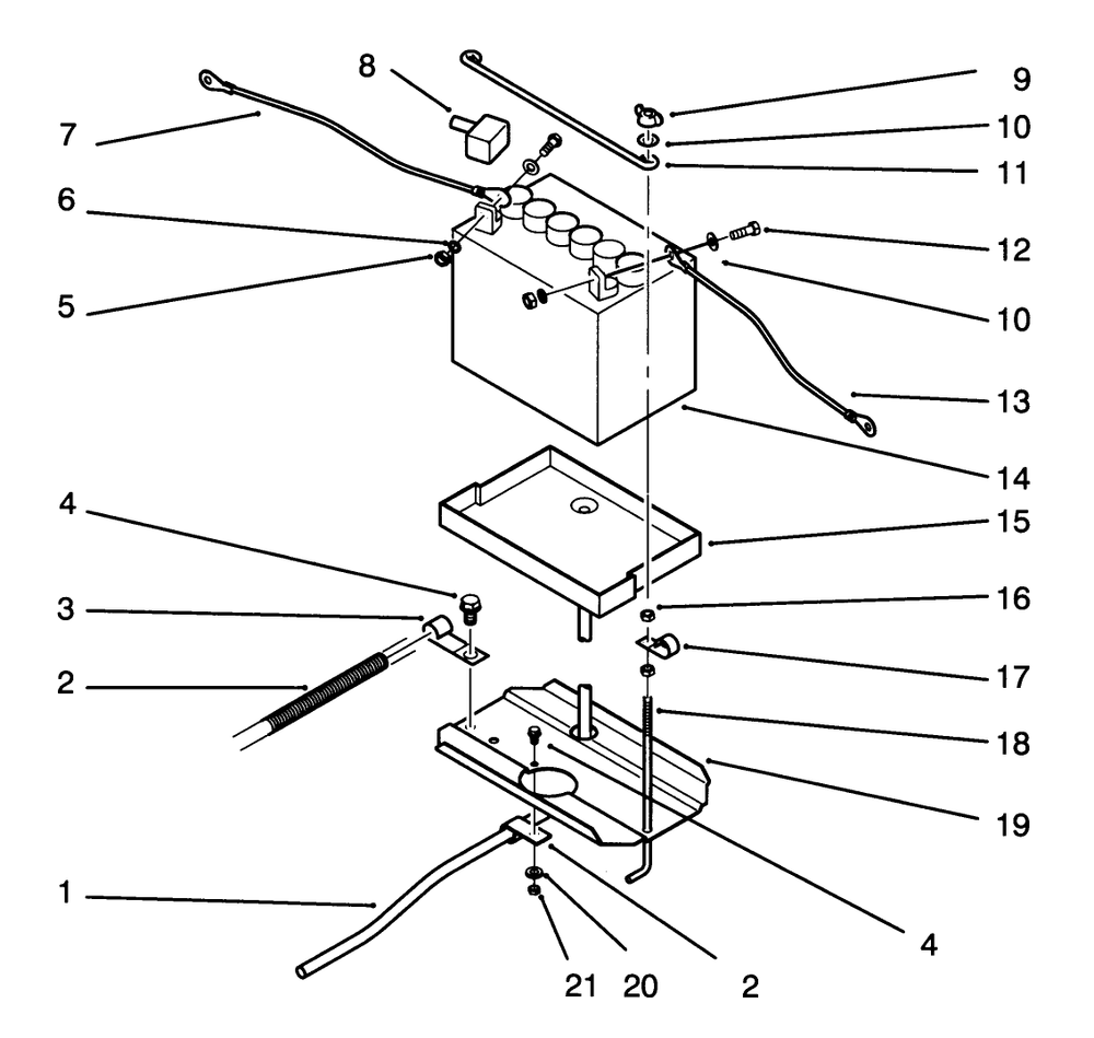 Battery Assembly Diagram and Parts List for 72060 3900001 - 3999999 Toro Lawn Tractor