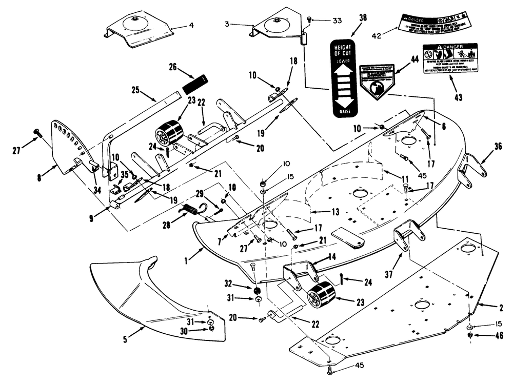 Deck & Decal Assembly Diagram and Parts List for 05-42SY03 2000001 - 2999999 Toro Lawn Mower