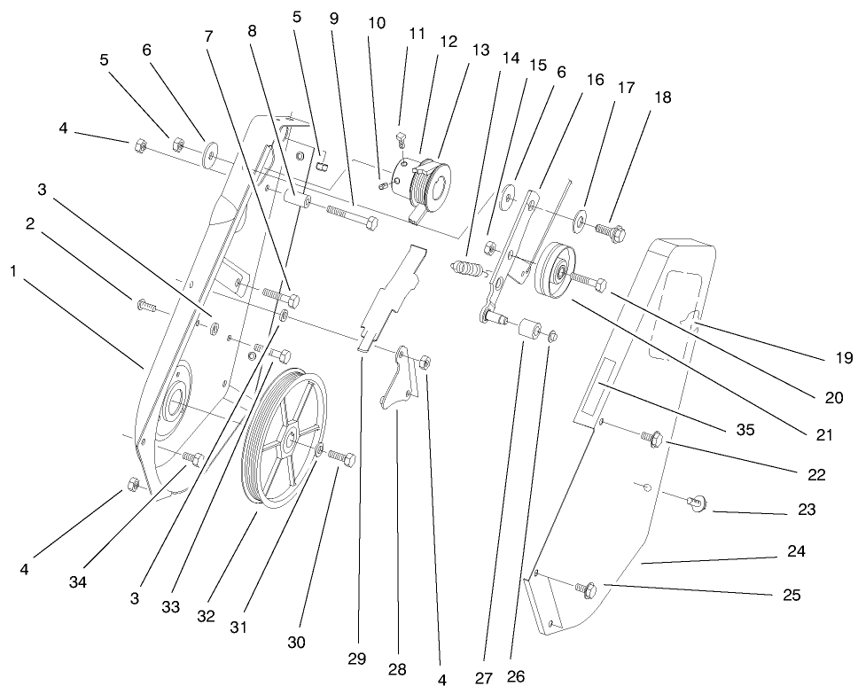Side Plate And Idler Assembly Diagram and Parts List for 38424 9900001 - 9999999 Toro Snow Blower