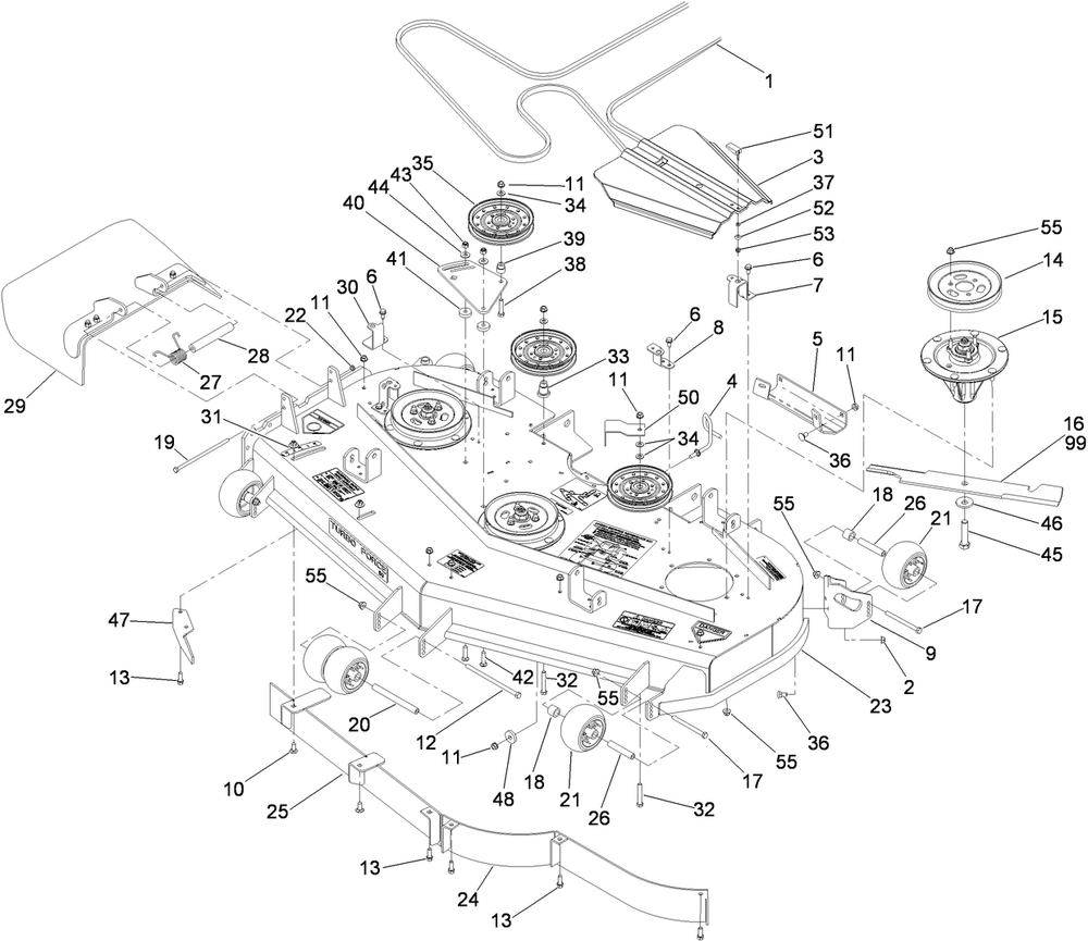 Deck Assembly Diagram and Parts List for 74296 (310000001-310999999)(2010) Toro Lawn Mower