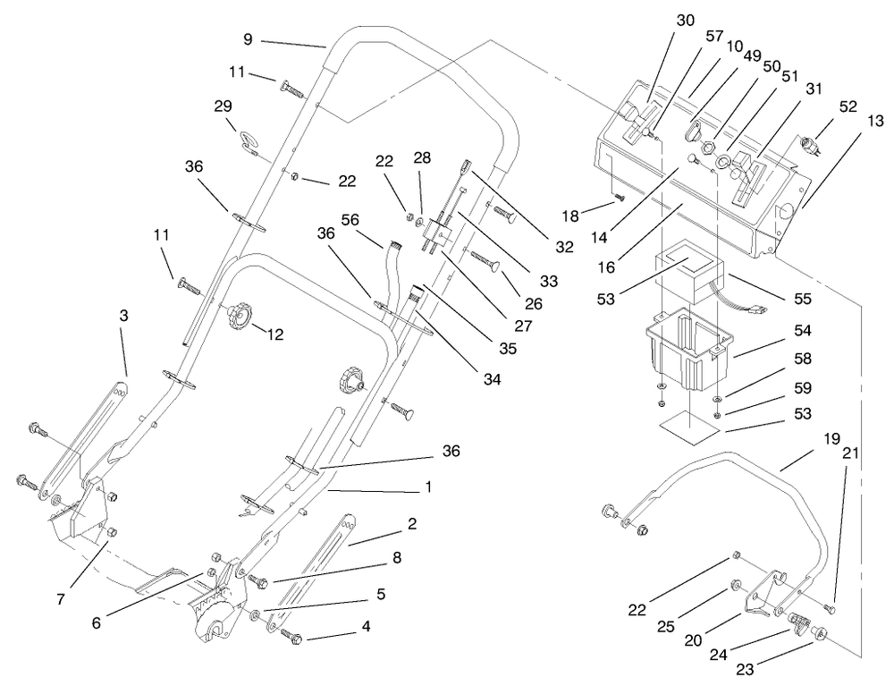 Handle Assembly Diagram and Parts List for 20778 7900001 - 7999999 Toro Lawn Mower