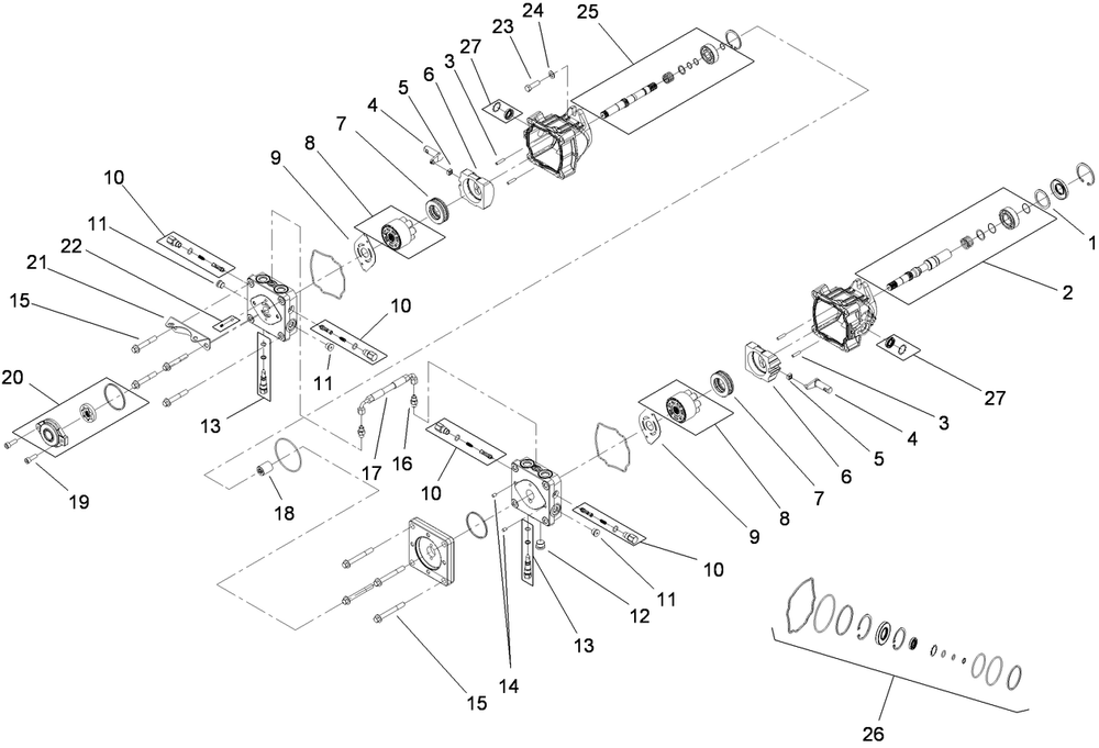 Tandem Pump Assembly Diagram and Parts List for 72264TE 406427909-406429999 Toro Lawn Mower