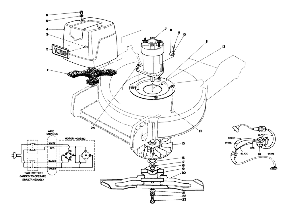 Motor & Blade Assembly Diagram and Parts List for 20564C 7000001 - 7999999 Toro Lawn Mower