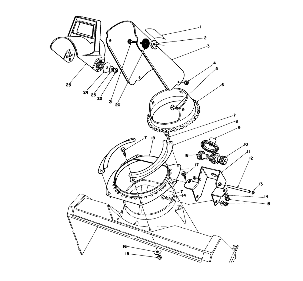 Discharge Chute Assembly Diagram and Parts List for 38180 7000001 - 7999999 Toro Snow Blower