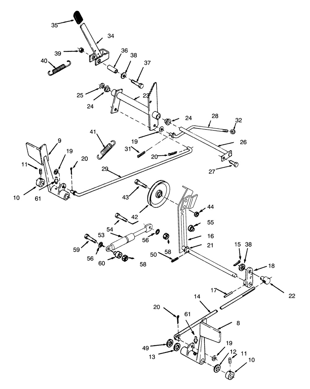 Clutch, Brake And Speed Control Linkage Diagram and Parts List for 73400 6900001 - 6999999 Toro Lawn Tractor