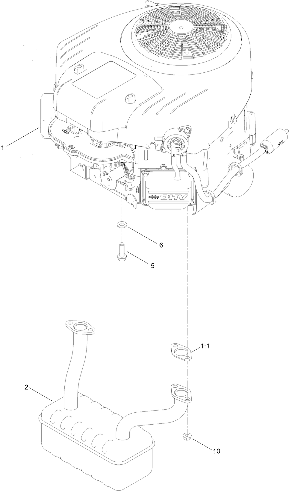 Engine And Muffler Assembly Diagram and Parts List for 74679 400000000 - 999999999 Toro Lawn Tractor