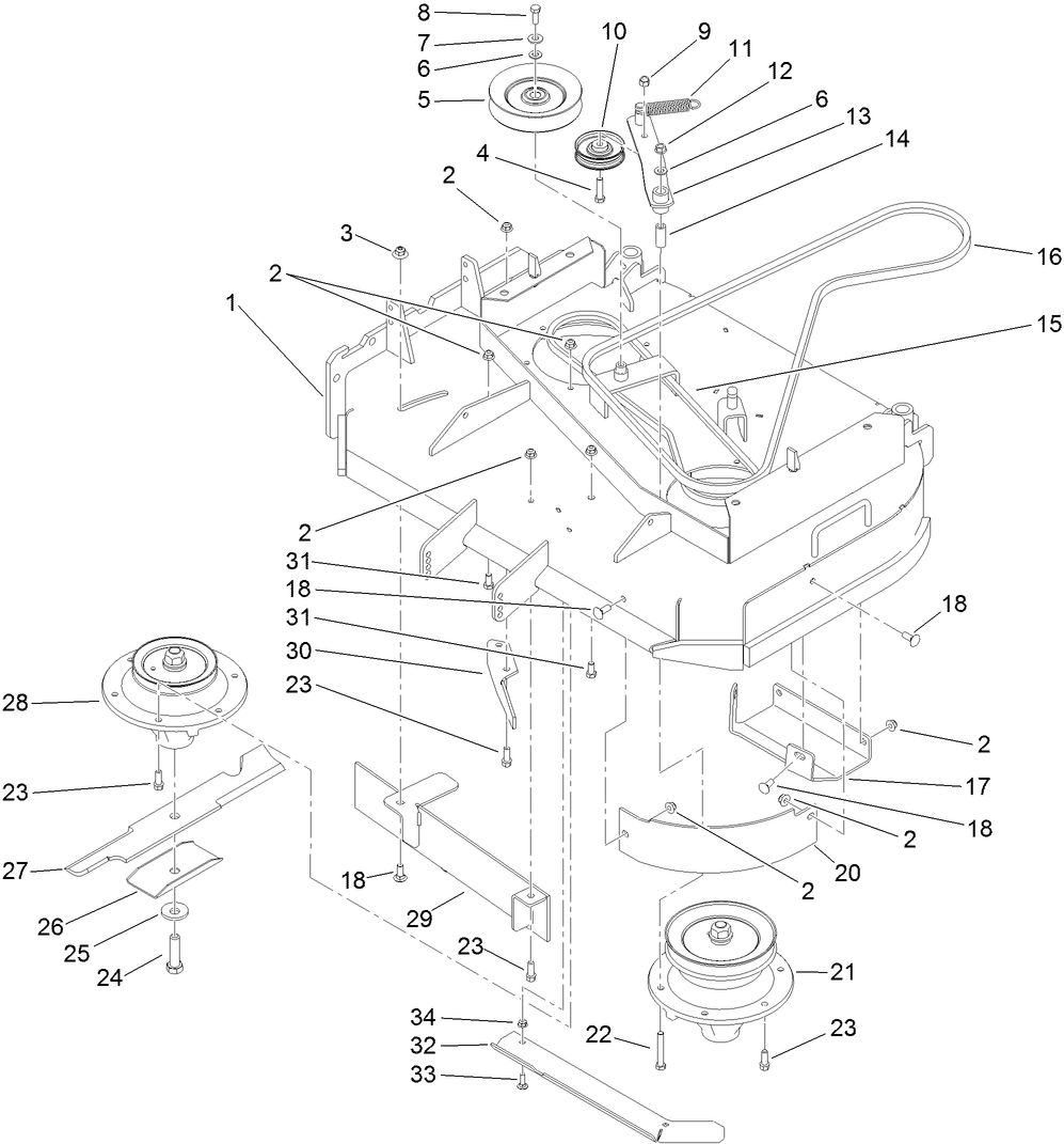 Deck Drive And Baffle Assembly Diagram and Parts List for 30071 404320000-999999999 Toro Lawn Mower