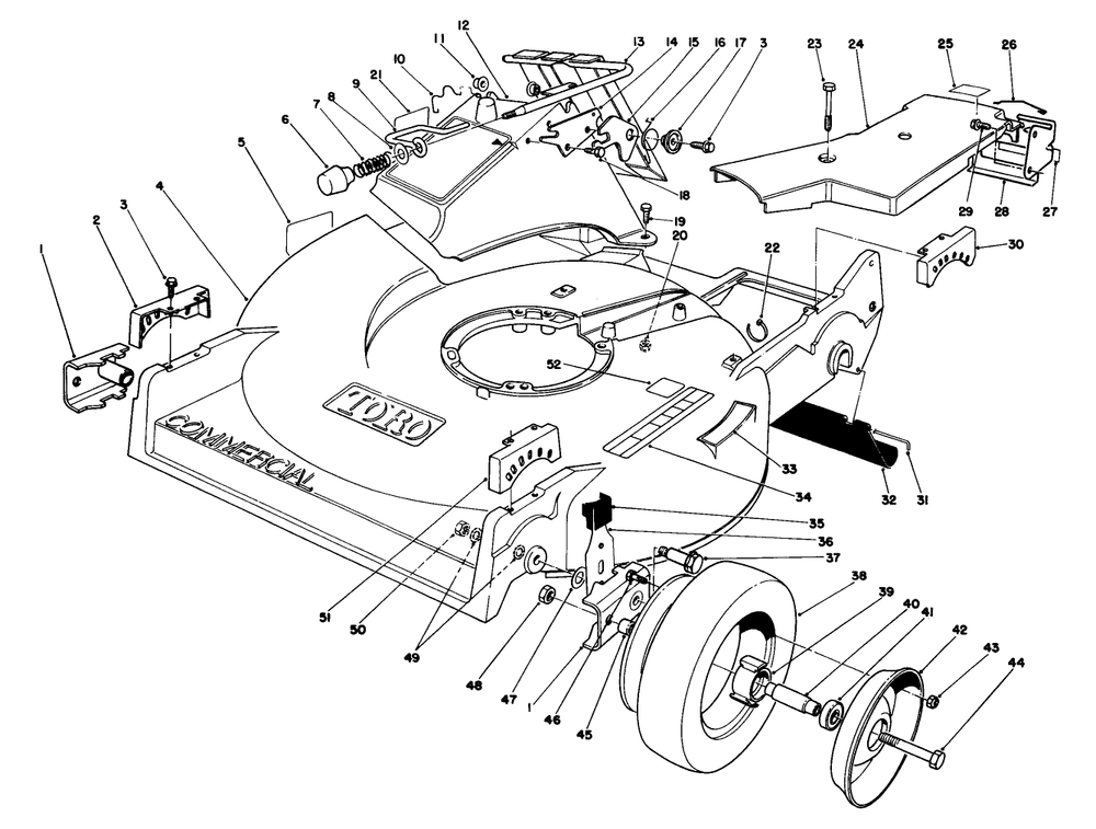 Housing Assembly Diagram and Parts List for 22036 2000001 - 2999999 Toro Lawn Mower