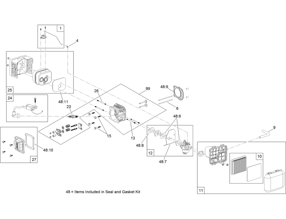 Carburetor, Muffler, Air Cleaner  And Valve Cover Assembly Diagram and Parts List for 20942 321000001 - 321999999 Toro Lawn Mower