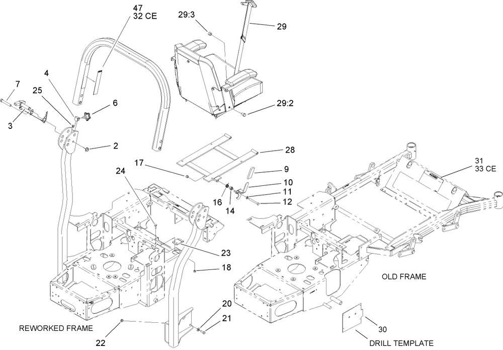 Roll-Over-Protection-System Assembly 1 Diagram and Parts List for 74411TE (250000001-250999999)(2005) Toro Lawn Mower
