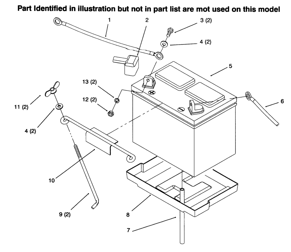 Battery Diagram and Parts List for 73363 6900001 - 6999999 Toro Lawn Tractor