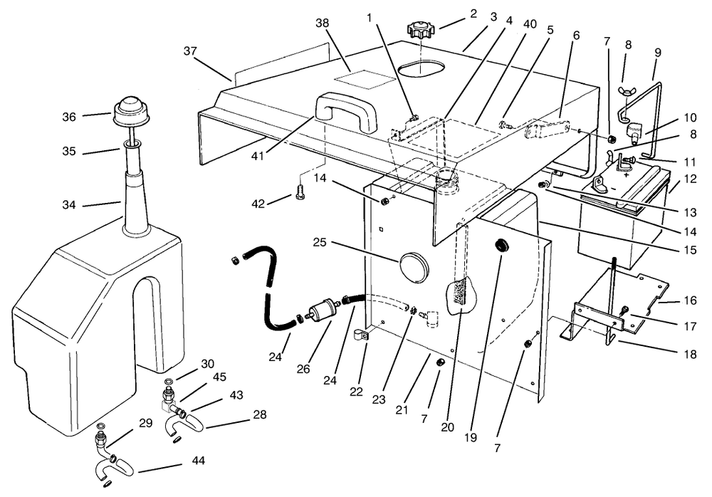 Hood, Fuel Tank & Hydraulic Reservoir Assembly Diagram and Parts List for 30612 890001 - 899999 Toro Lawn Tractor