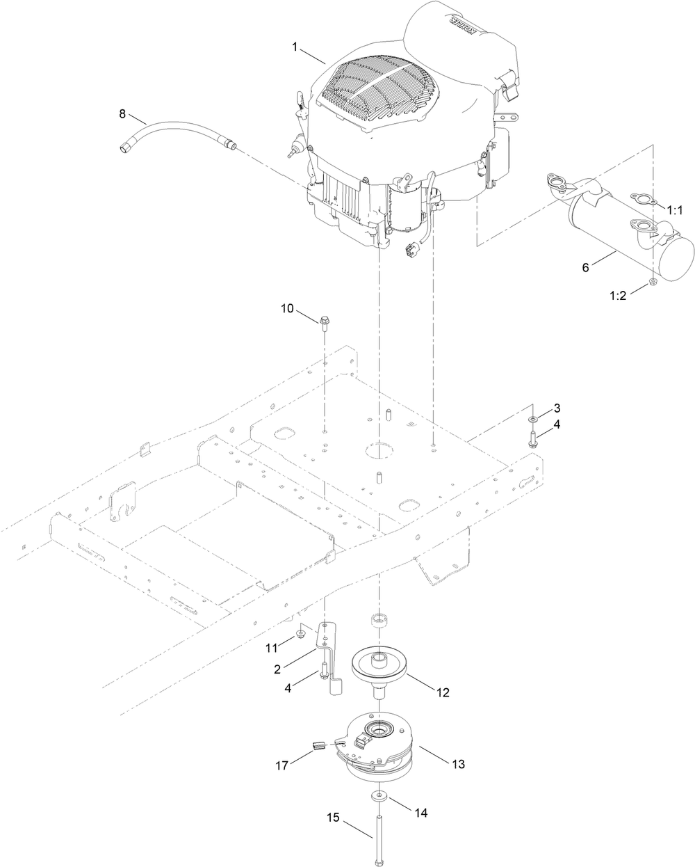 Engine And Muffler Assembly Diagram and Parts List for 76609 400000000 - 417419999 Toro Lawn Tractor