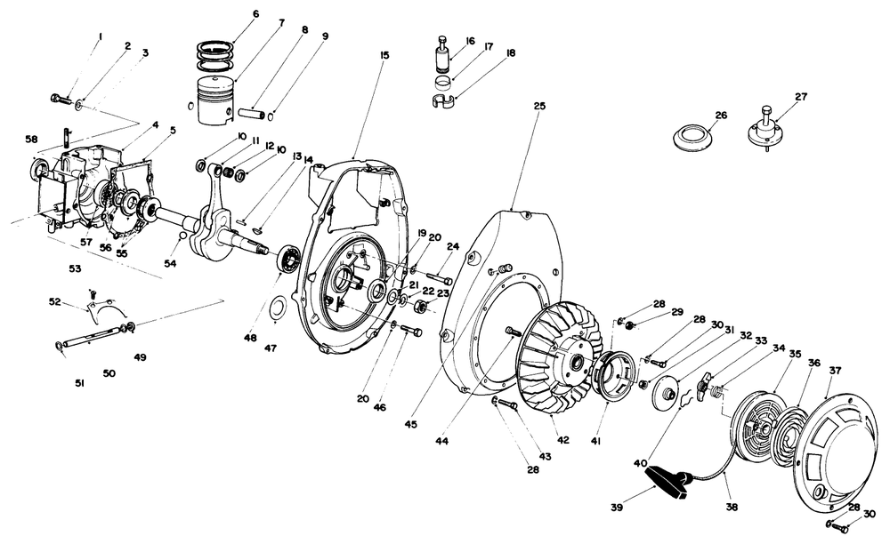 Crankcase & Flywheel Assembly Diagram and Parts List for 30113 7000001 - 7999999 Toro Lawn Tractor Accessories