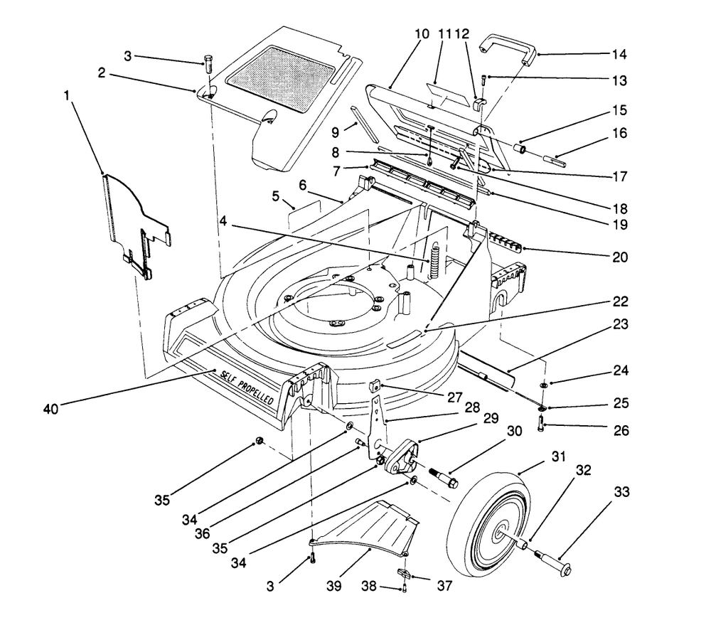 Housing Assembly Diagram and Parts List for 26623 0000001 - 0999999 Toro Lawn Mower