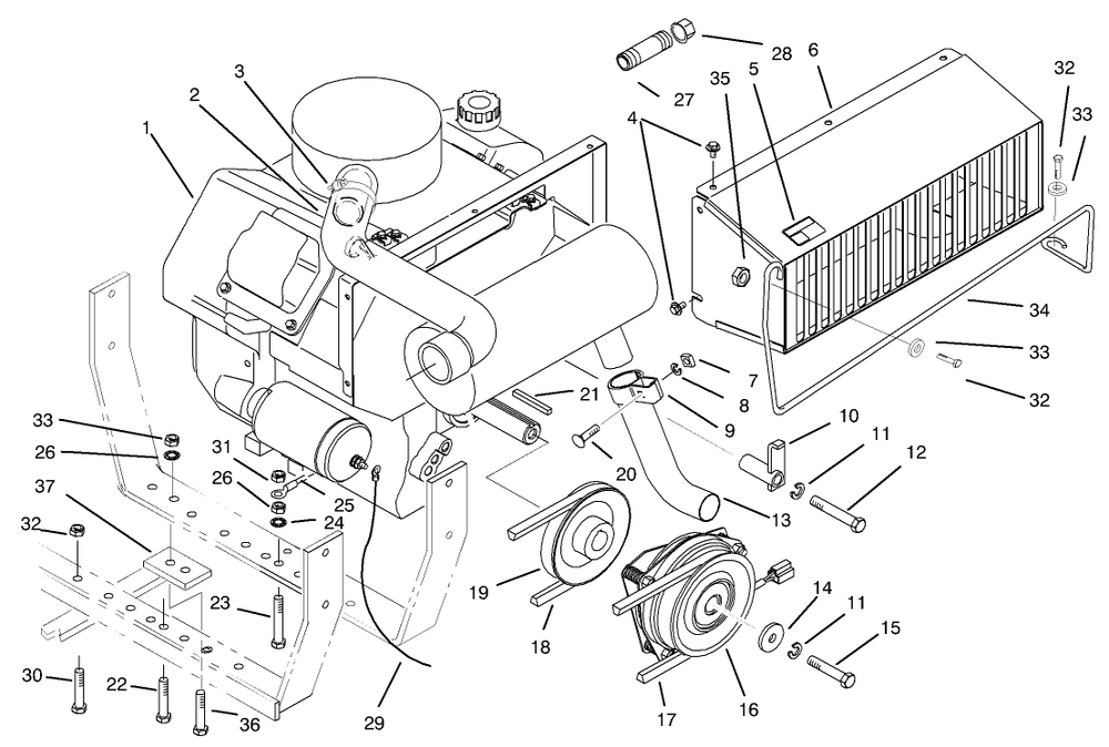 Engine Assembly Diagram and Parts List for 30611 890001 - 899999 Toro Lawn Tractor
