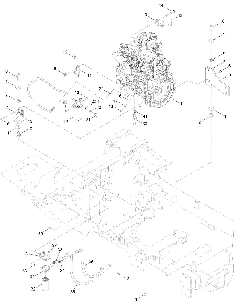 Engine And Mounting Assembly Diagram and Parts List for 23898 400000000 - 999999999 Toro Lawn Tractor Accessories