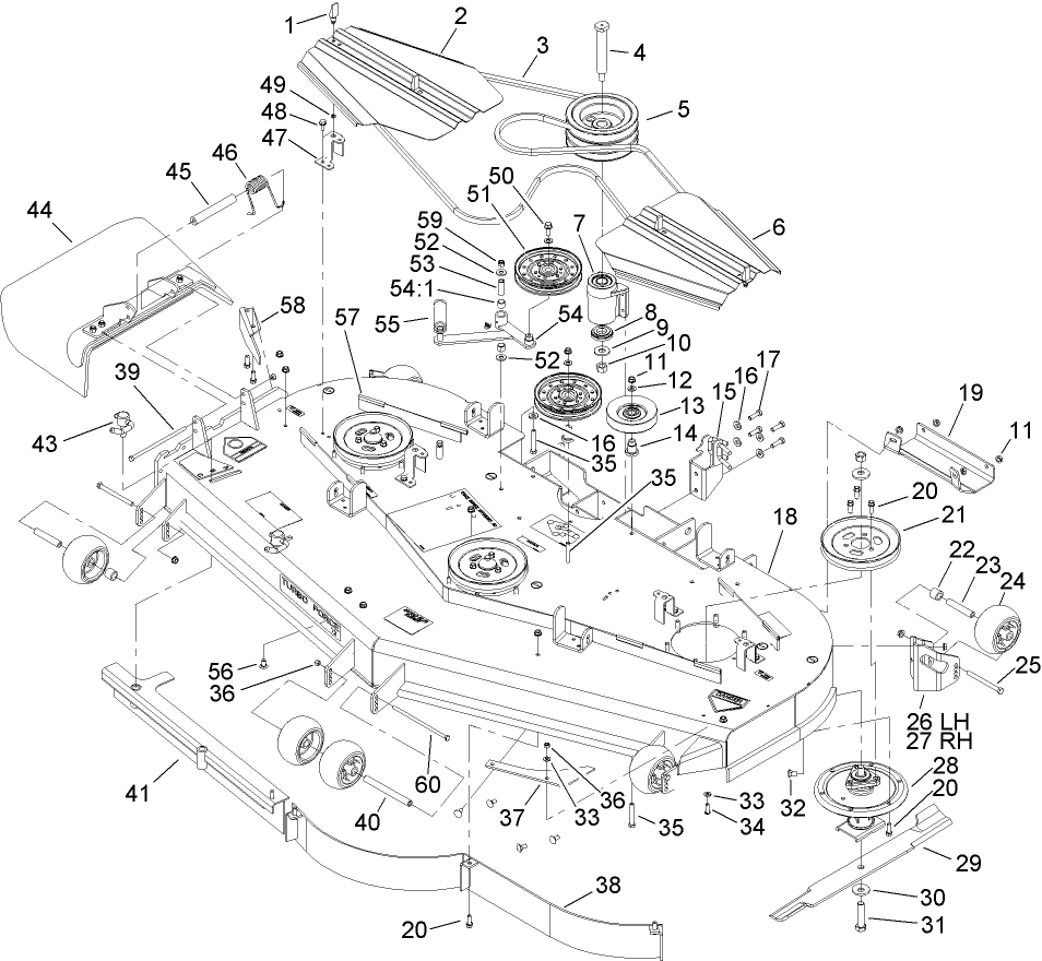 Deck Assembly Diagram and Parts List for 74269 (260000001-260999999)(2006) Toro Lawn Mower