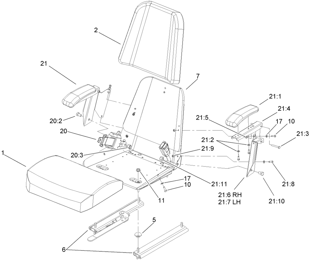 Seat Assembly Diagram and Parts List for 74237CP (270000001-270999999)(2007) Toro Lawn Mower