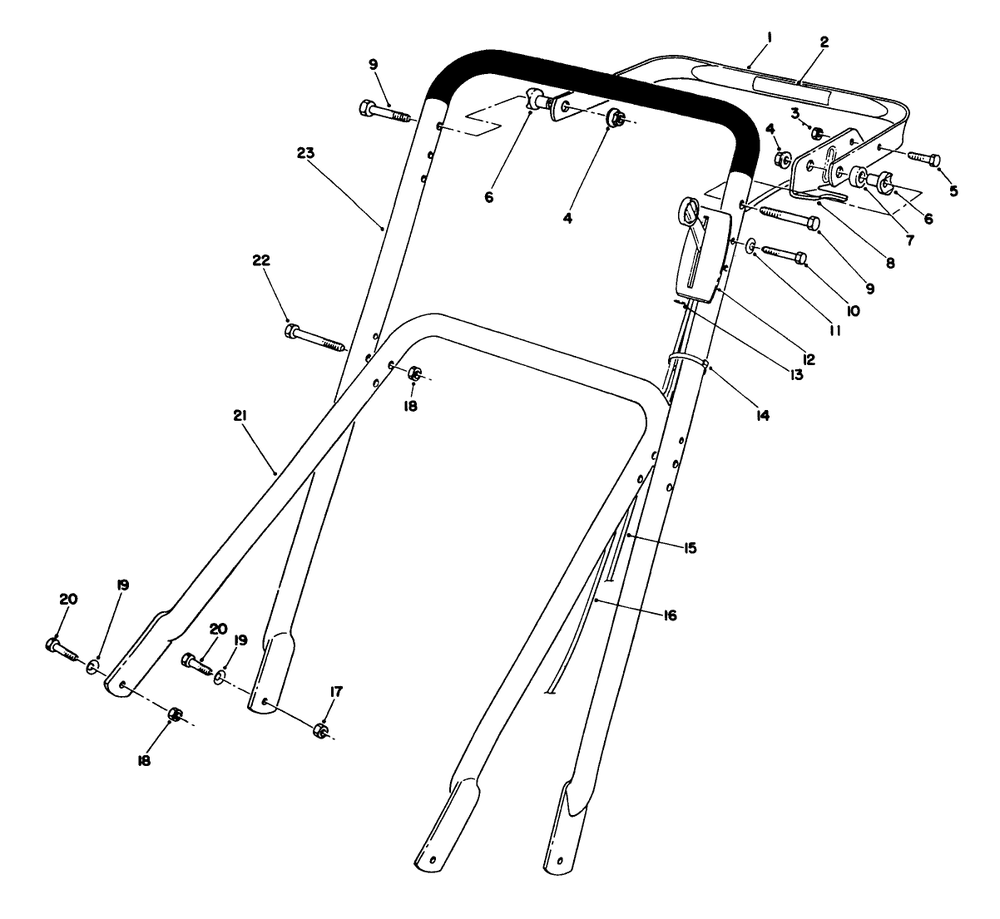 Handle Assembly Diagram and Parts List for 22700B 39000001 - 39999999 Toro Lawn Mower