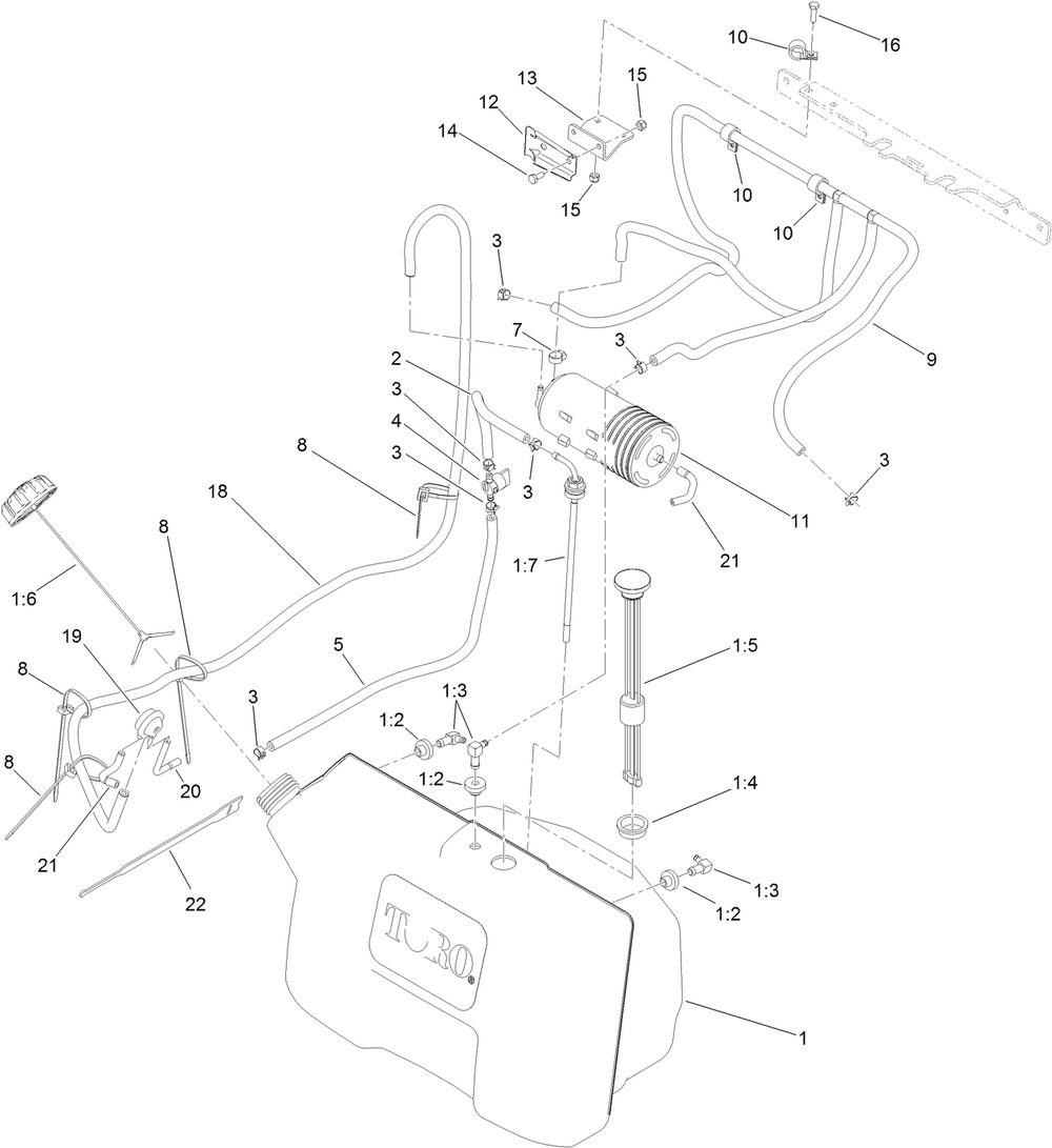 Fuel Tank Assembly Diagram and Parts List for 79534 (316000001-316999999)(2016) Toro Lawn Mower
