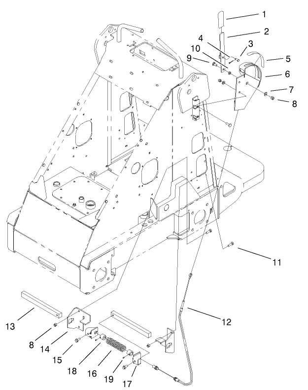 Parking Brake Assembly Diagram and Parts List for 22303TE 990001 - 999999 Toro Lawn Tractor Accessories