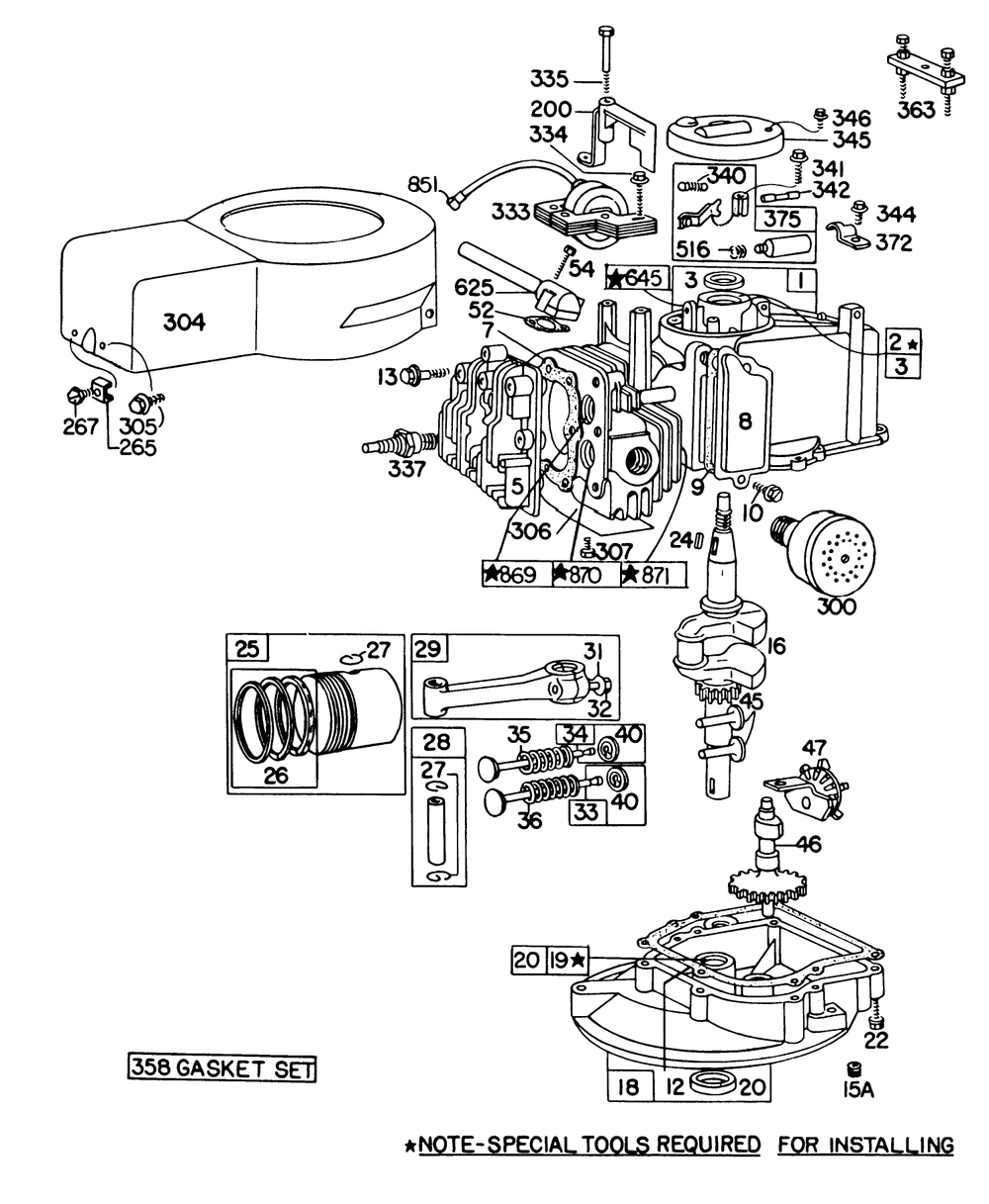 Briggs & Stratton Engine Model No. 92908 Type No. 1964-01 Diagram and Parts List for 16810 9000001 - 9999999 Toro Lawn Mower