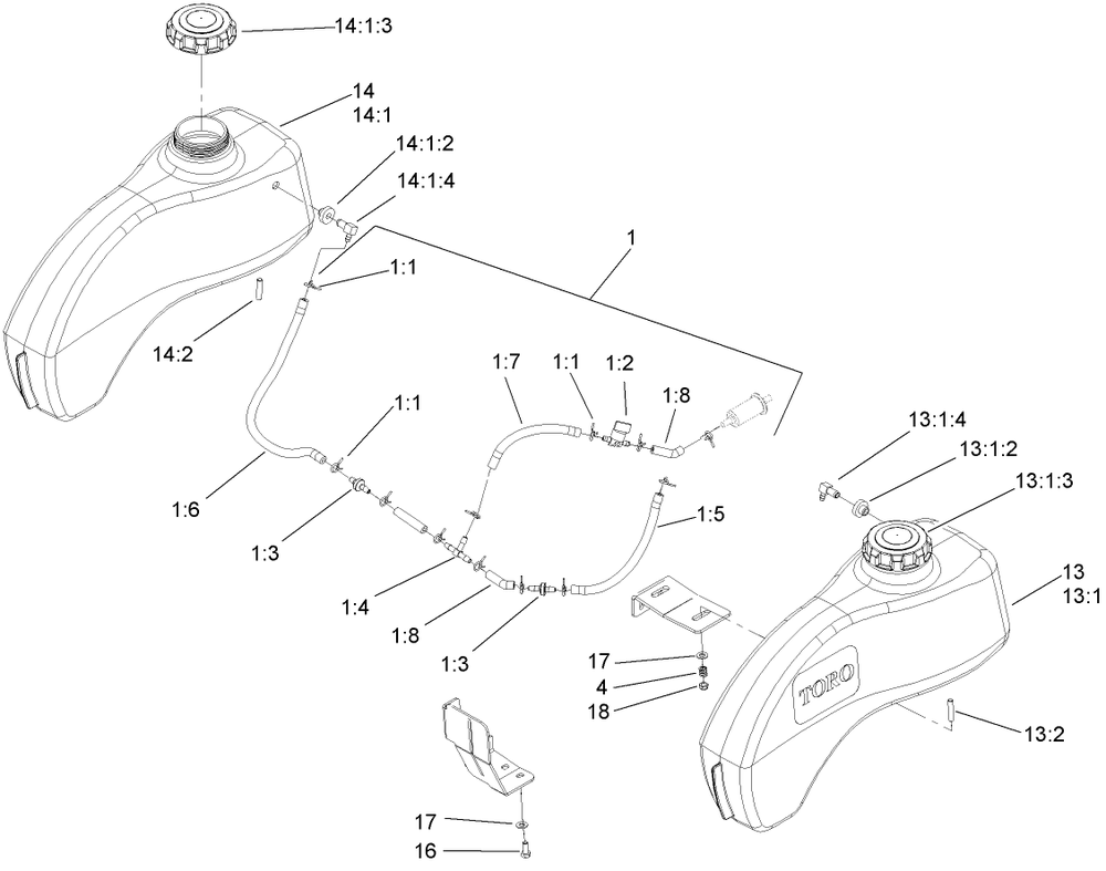 Fuel Tank Assembly Diagram and Parts List for 74409TE (280000001-280999999)(2008) Toro Lawn Mower
