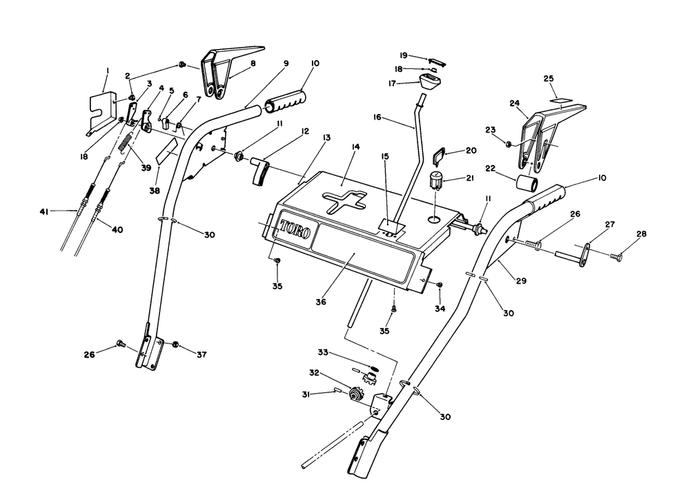Handle Assembly Diagram and Parts List for 38570 0000001 - 0999999 Toro Snow Blower