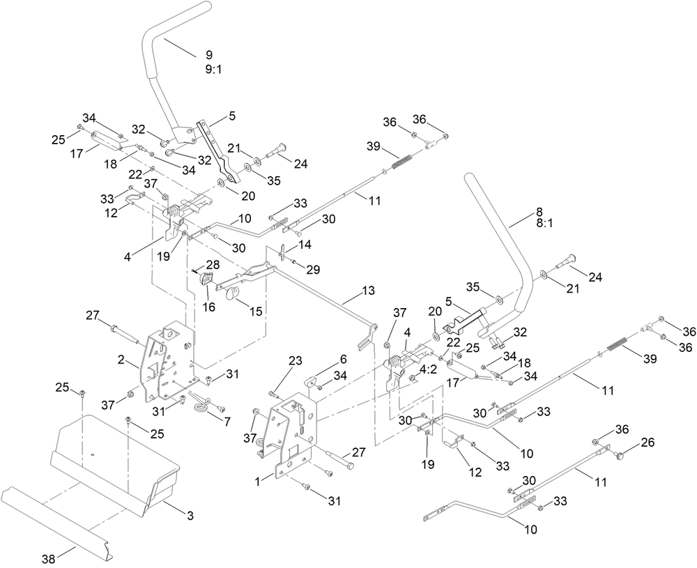 Motion Control Assembly Diagram and Parts List for 75734 410210000 - 413999999 Toro Lawn Tractor