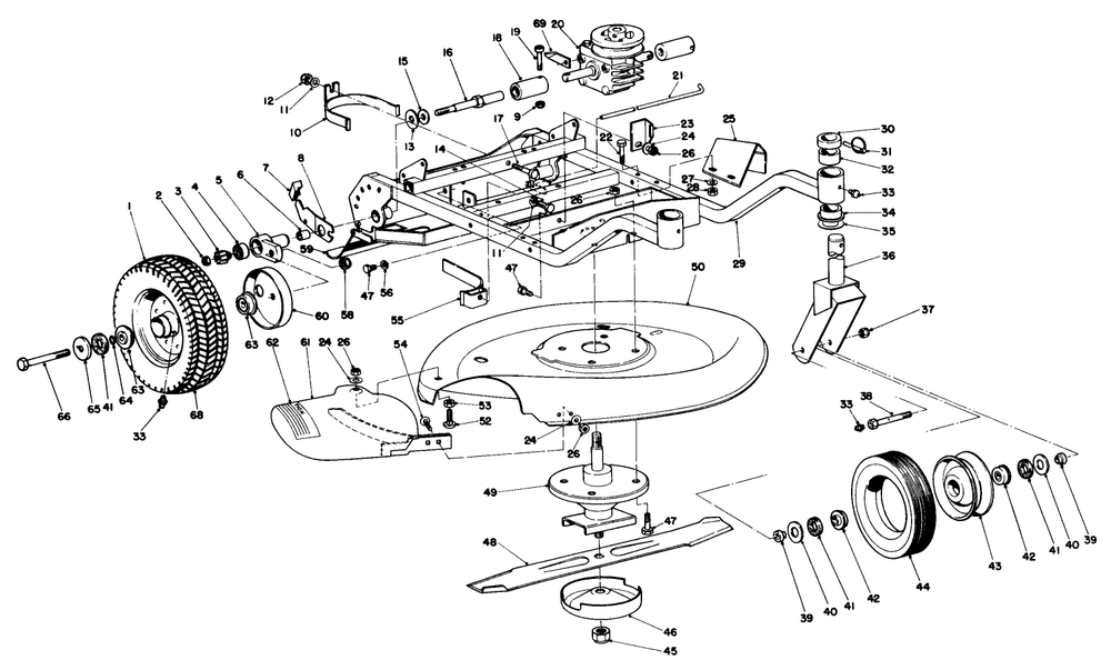 Frame And Cutter Housing Assembly Diagram and Parts List for 23267 9000001 - 9999999 Toro Lawn Mower