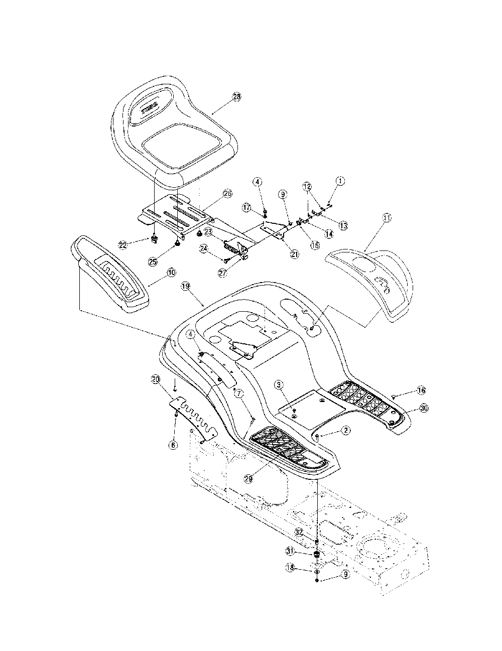 Fender/seat Diagram and Parts List for LX420  Toro Lawn Tractor