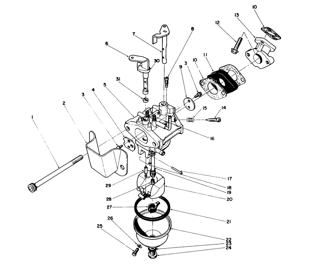 Carburetor Assembly (Engine Model No. 47pm1-5) Diagram and Parts List for 38185 3900001 - 3999999 Toro Snow Blower