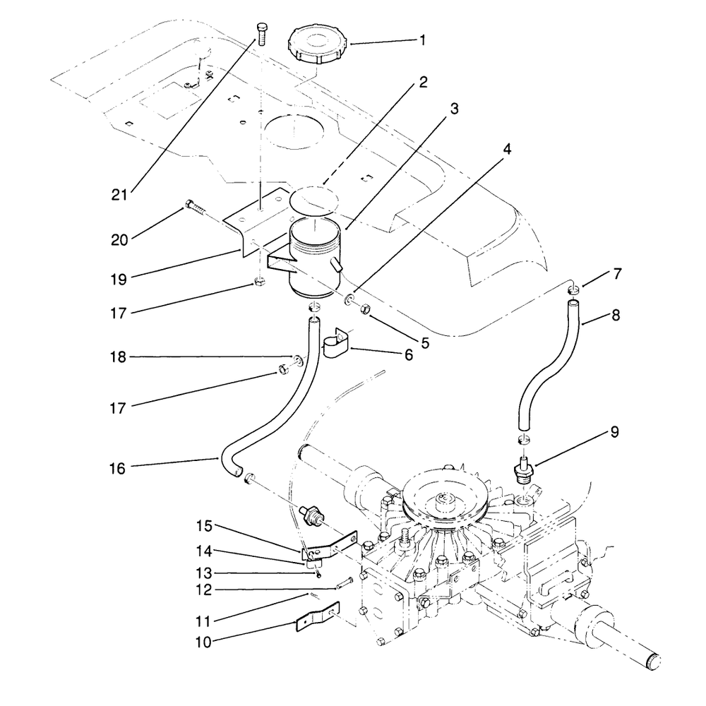 Hydraulic Reservoir Assembly Diagram and Parts List for 22-14OE01 1000001 - 1999999 Toro Lawn Tractor