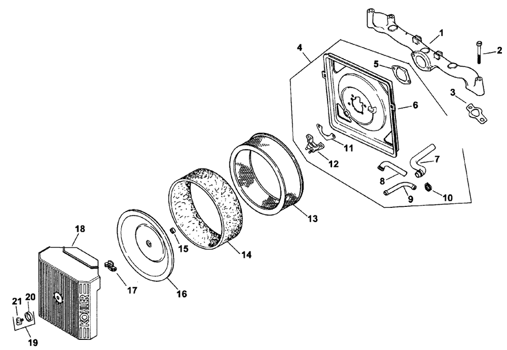 Air Intake Assembly Diagram and Parts List for 74171 (990001-999999)(1999) Toro Lawn Mower