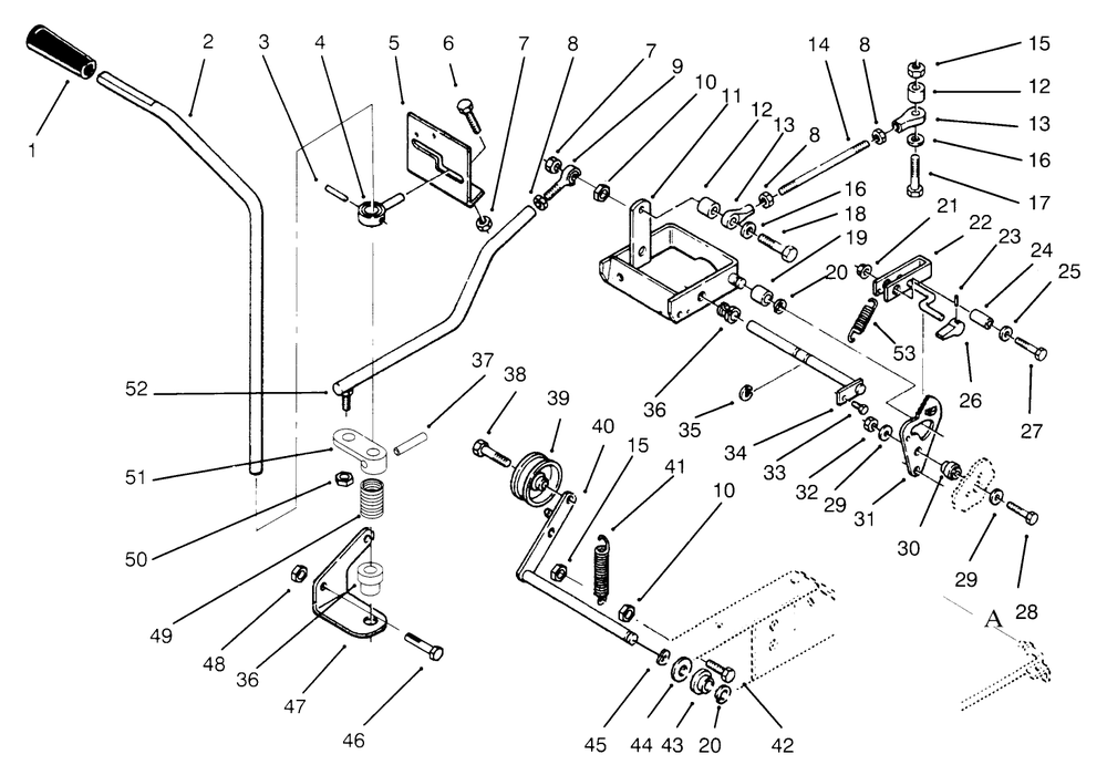 Clutch Brake Motion Control Linkage Diagram and Parts List for 73421 5900001 - 5901046 Toro Lawn Tractor